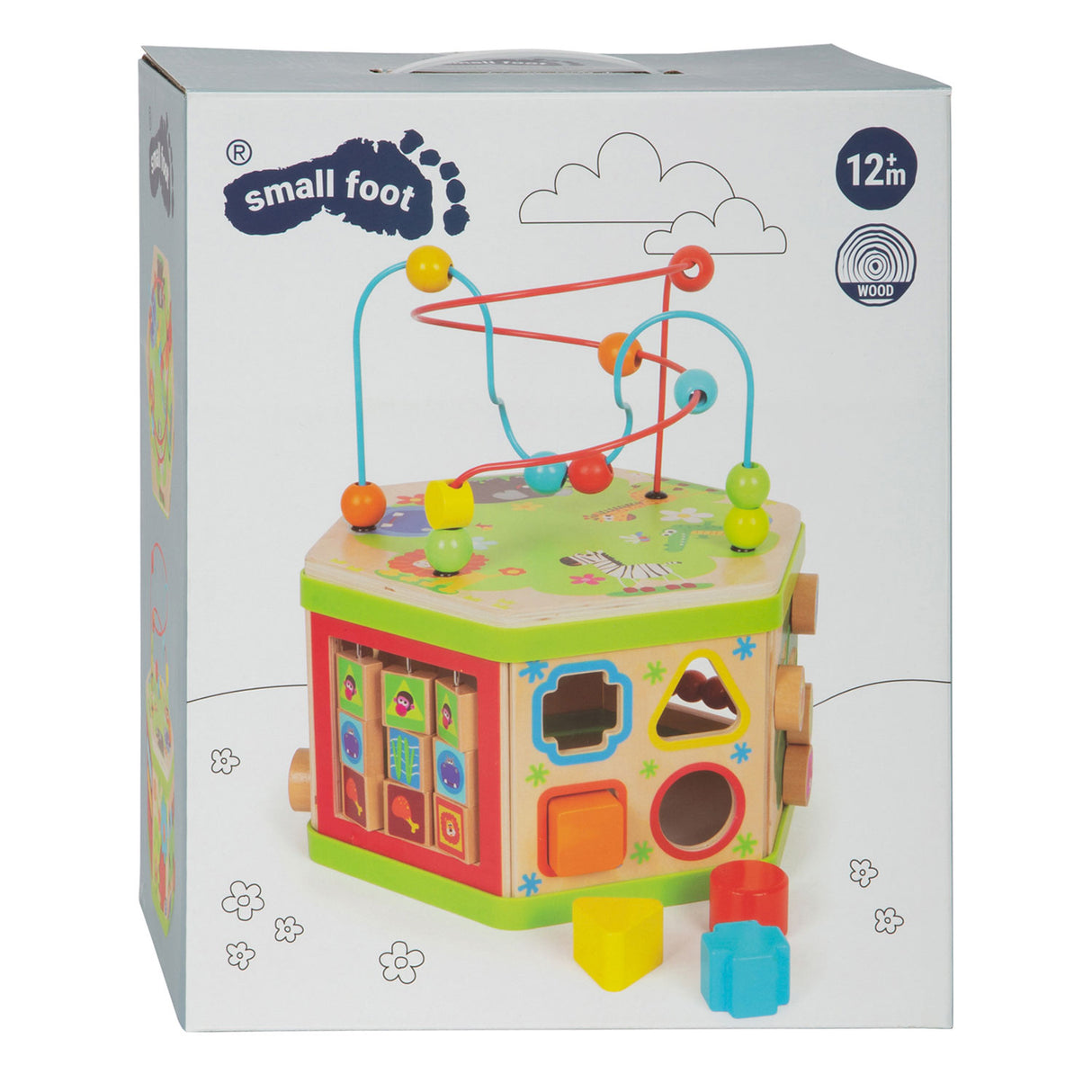 Small foot - wooden activity cube with motor skills spiral safari
