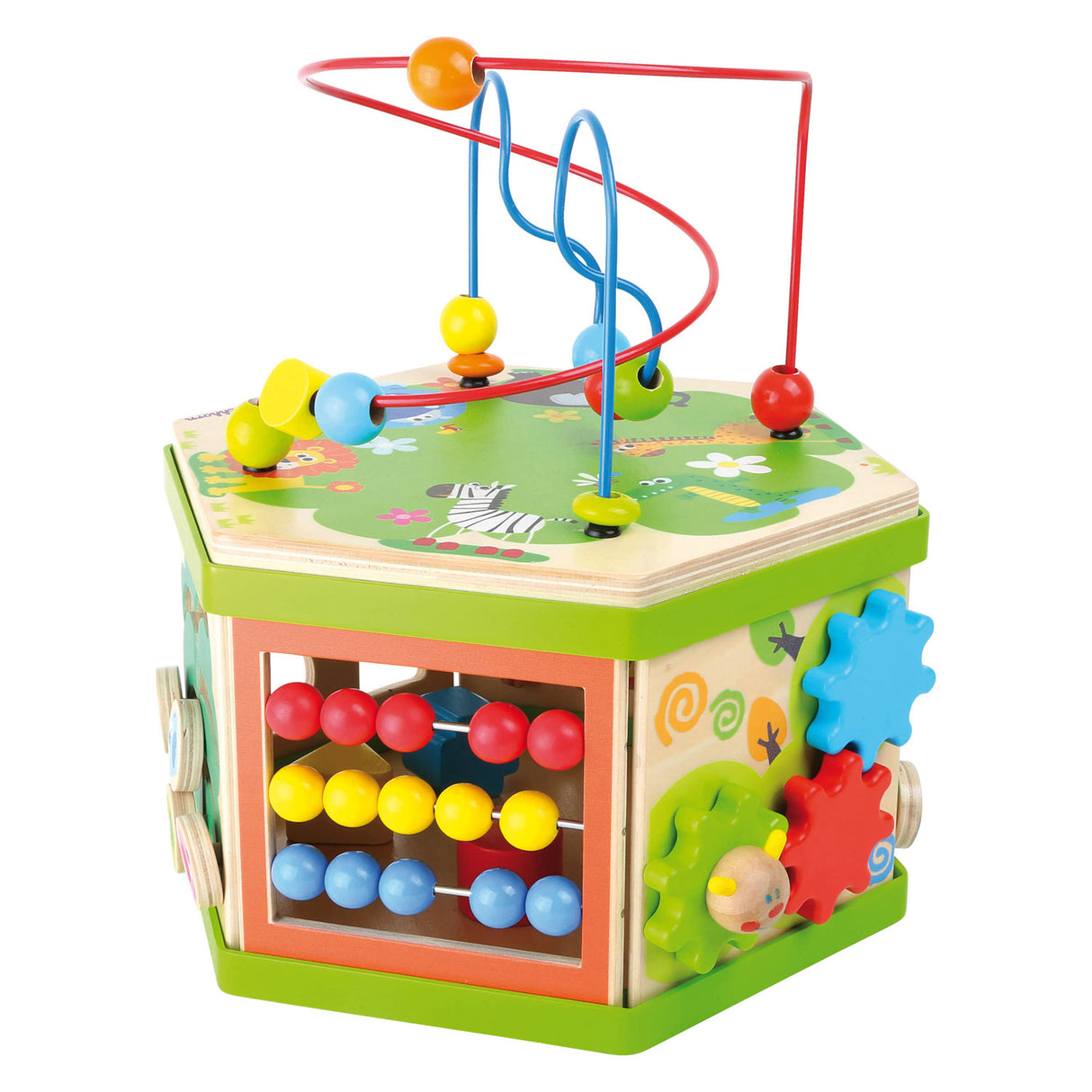 Small foot - wooden activity cube with motor skills spiral safari