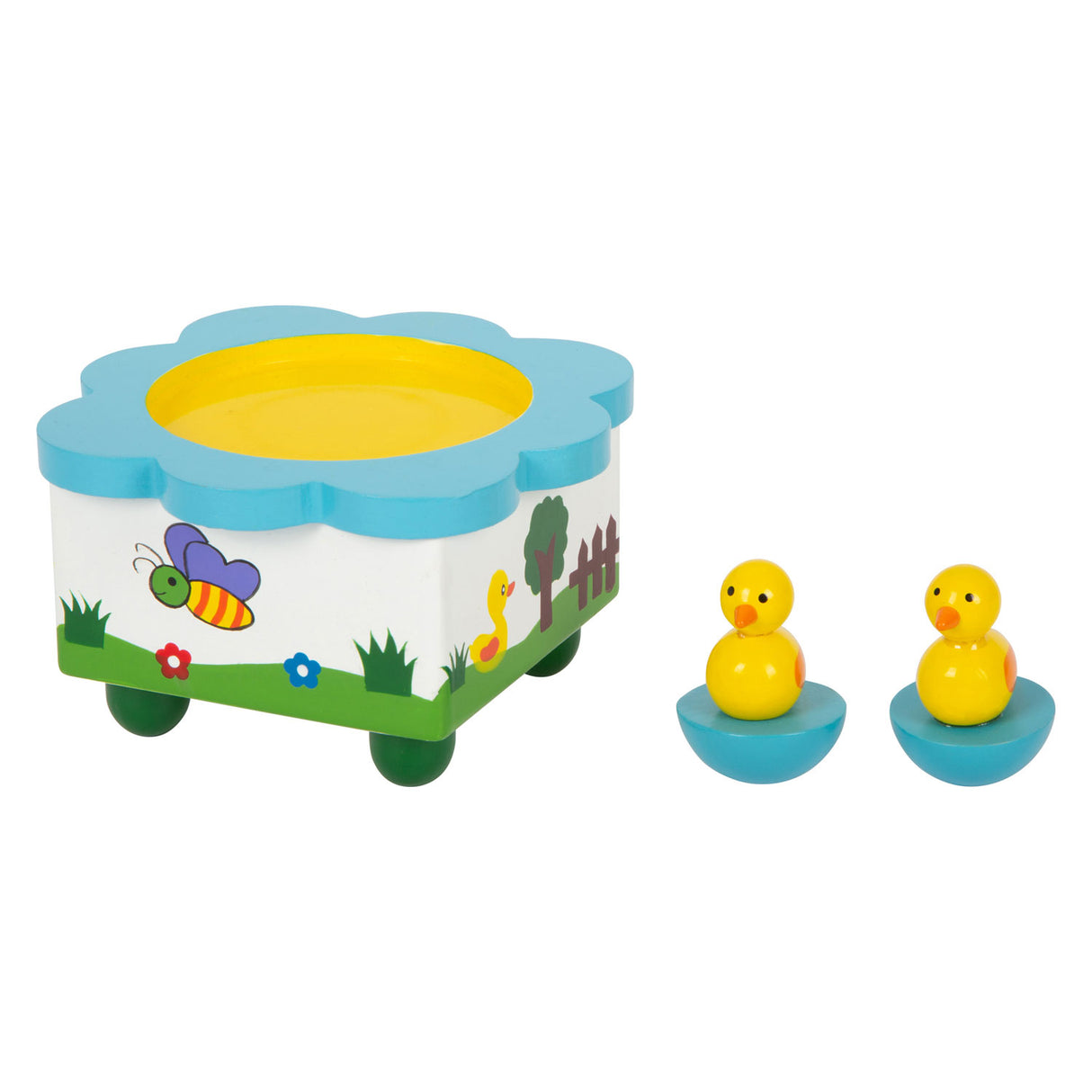 Small foot wooden music box duck