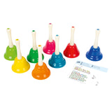 Small foot colored handbells, set of 8