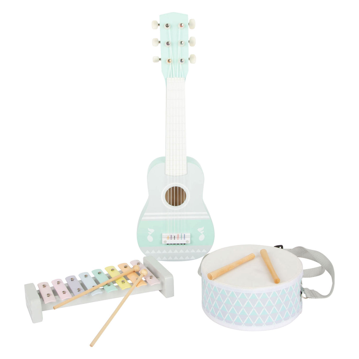 Set de instancias musicales de madera de pie pequeña pastel, 7dlg,