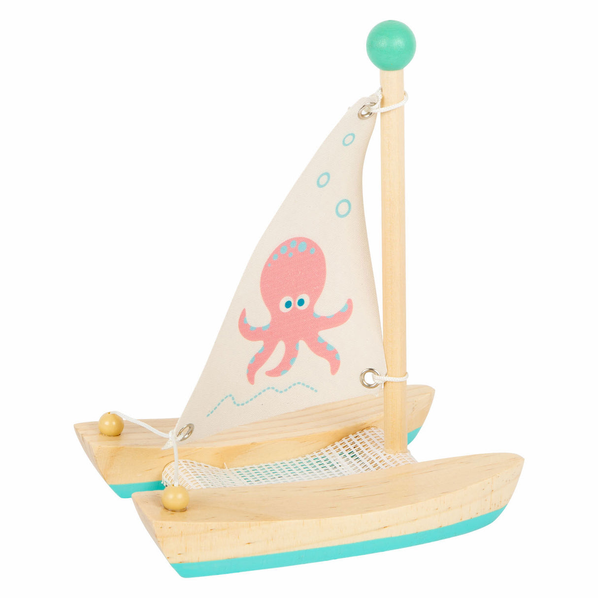 Petits jouets de bain à pied pieuvre en catamaran en bois