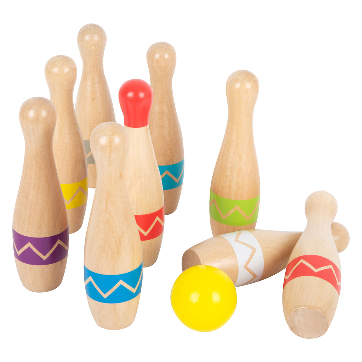 Juego de cono de madera de pie pequeño con patrón zigzag, 11dlg.