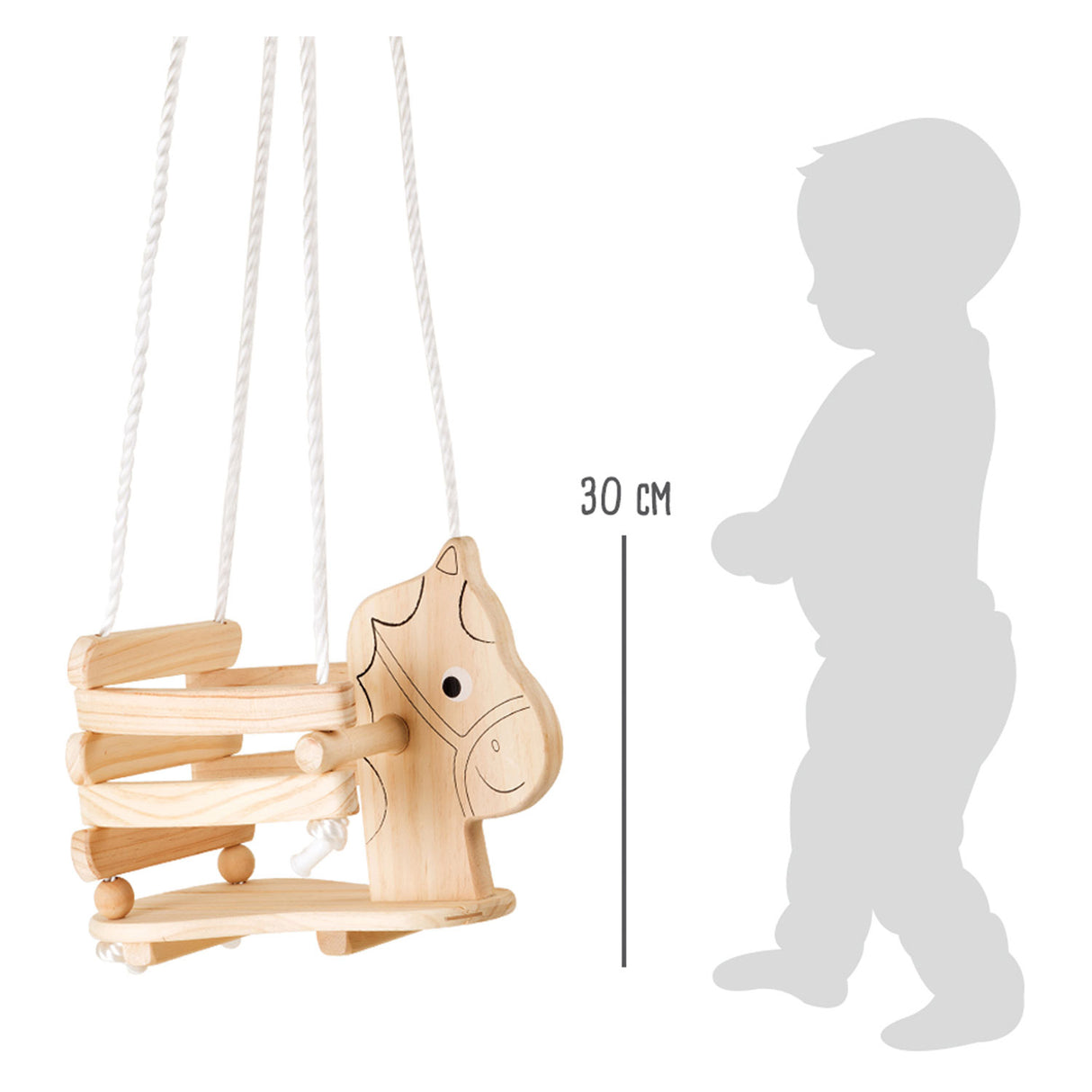 Small foot wooden horse swing, 145cm