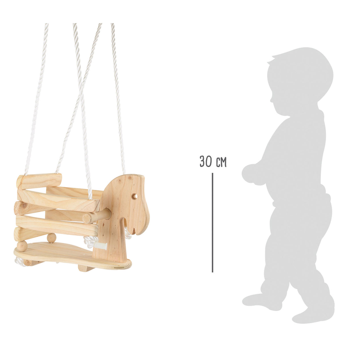 Small foot wooden horse swing, 140 cm