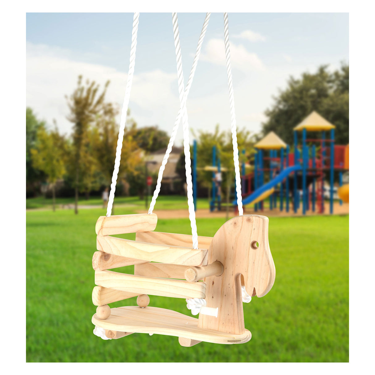 Small foot wooden horse swing, 140 cm