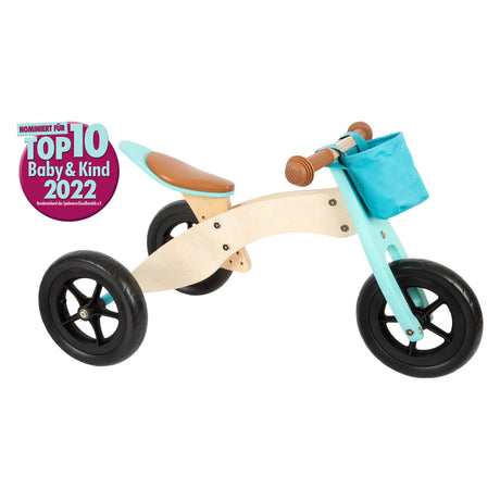 Malá noha - drevená trojkolka a balančný bicykel 2v1 maxi tyrkysová
