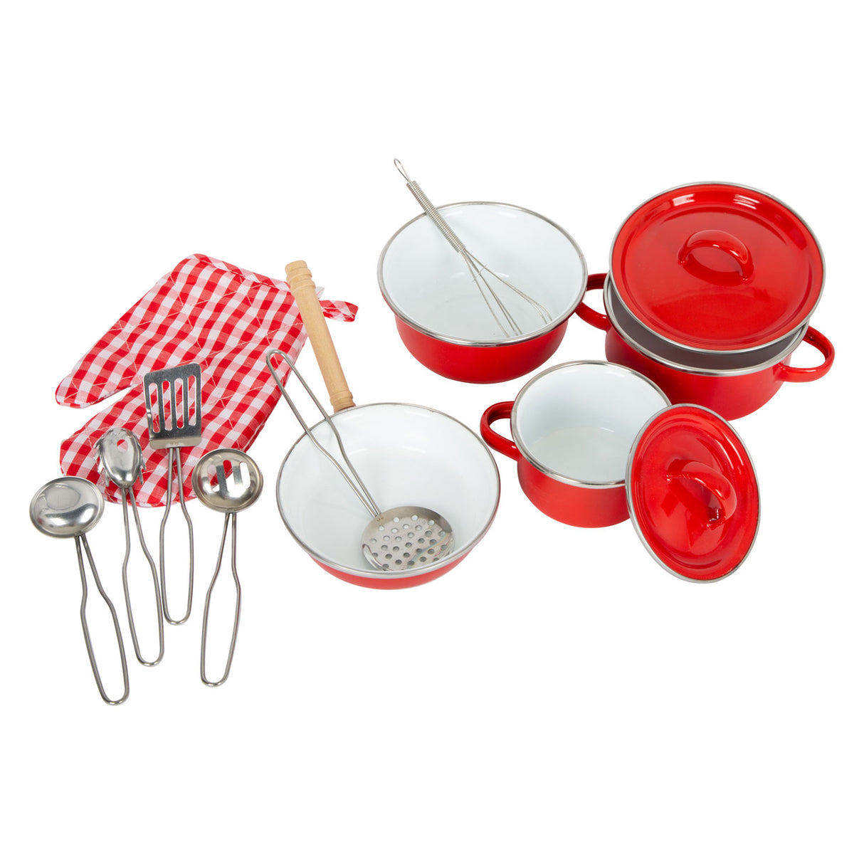 Small foot pans and cookware set red, 11dlg.