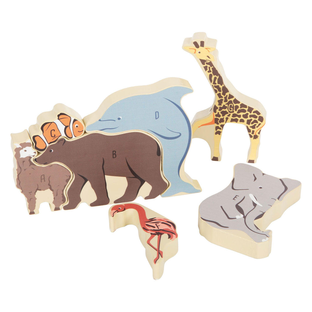 Small foot - wooden letter and shape puzzle animals, 26 pcs.