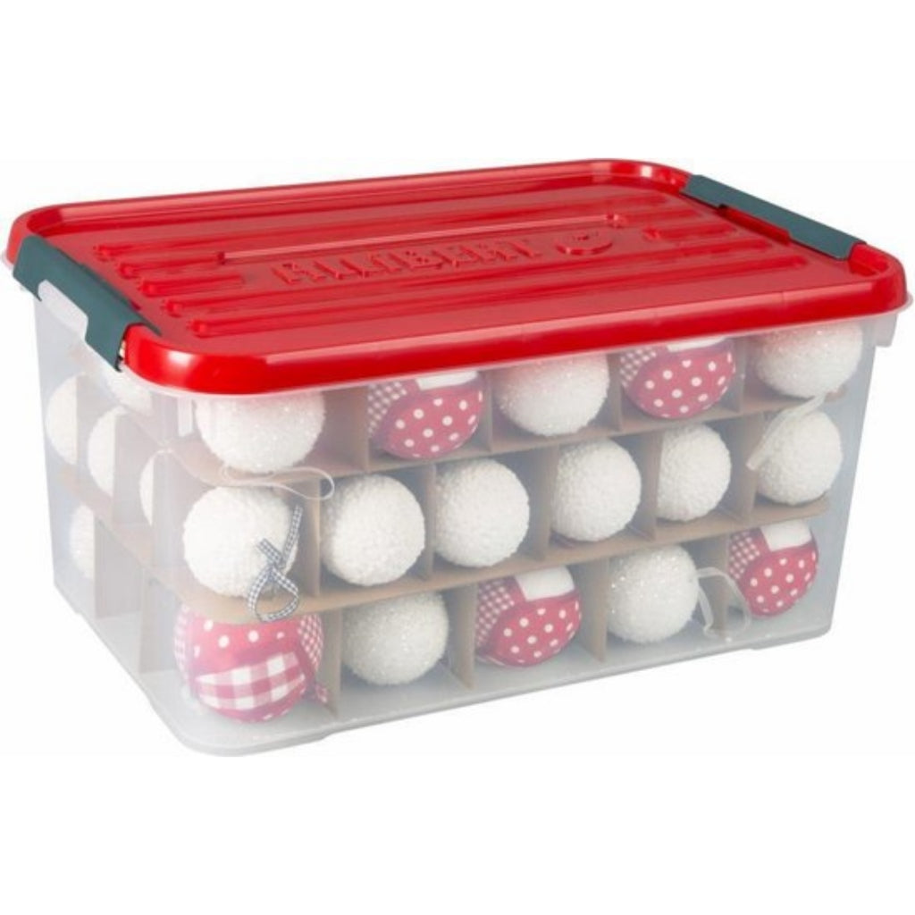 Curver Curver Storagebox Christmas 50L avec bij carton rouge transparent