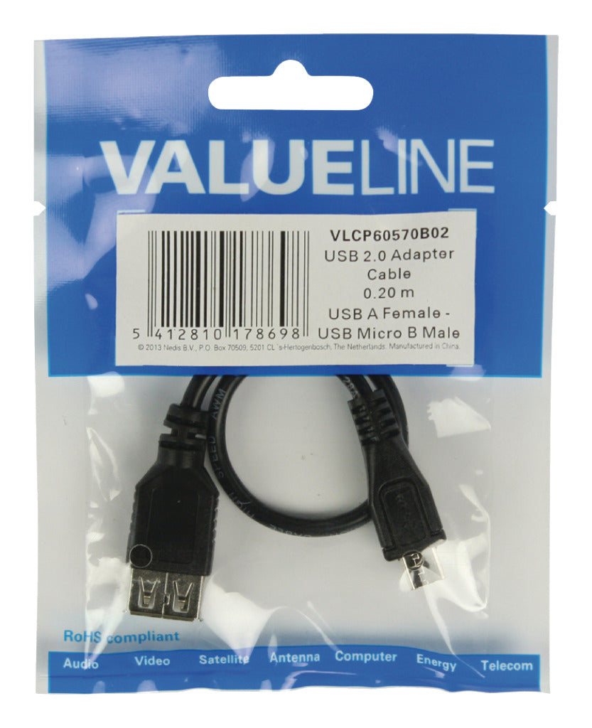 VALUELLINE VALUELINE VLCP60570B02 USB 2.0 USB Micro B Male USB A Cable adaptateur femelle 0,20 m noir