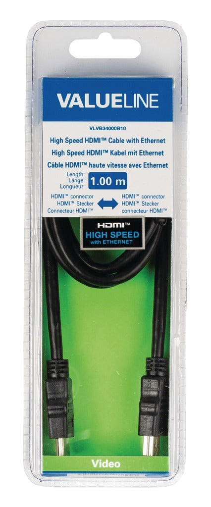 Vysokorychlostní kabel HDMI VALULELINE VLVB34000B10 s konektorem konektoru Ethernet HDMI HDMI 1,00 m Černý