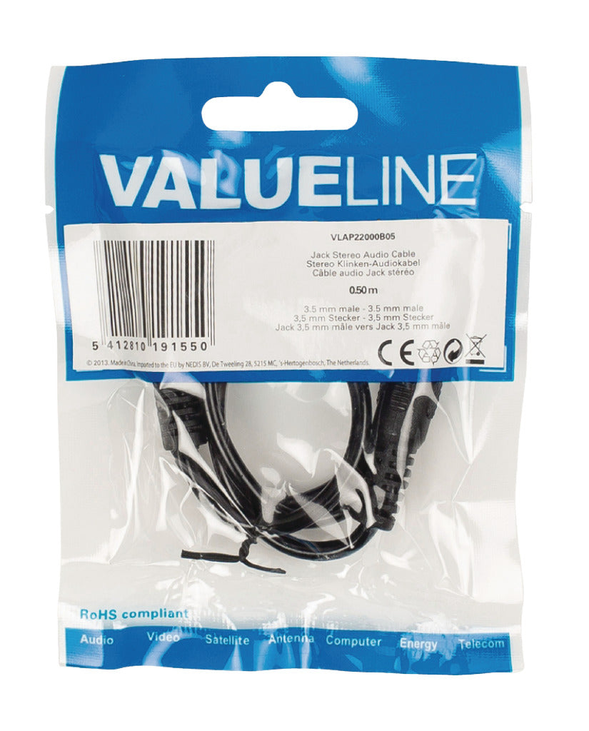 Valueline Valueline Vlap22000B05 Jack Stereo Audio Cable 3,5 mm hane 3,5 mm hane 0,50 m svart