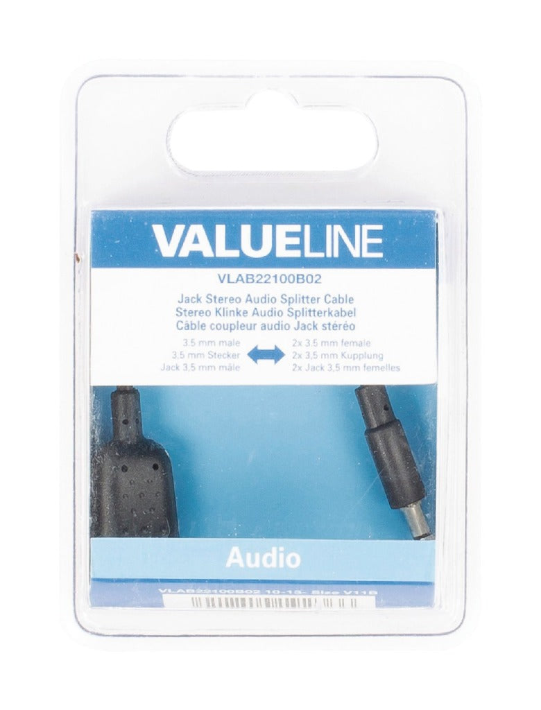 Valueline VLAB22100B02 Jack Stereo Audio distribution cable 3.5 mm Male - 2x 3.5 mm Female 0.20 m Black