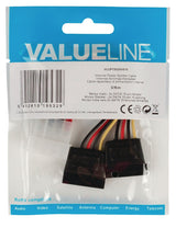 Valueline VLCP73520V015 Intern Stroom Splitter Kabel Molex Mand - 2x SATA 15 -pins Kvindelig 0,15 m Multicolourfarvet