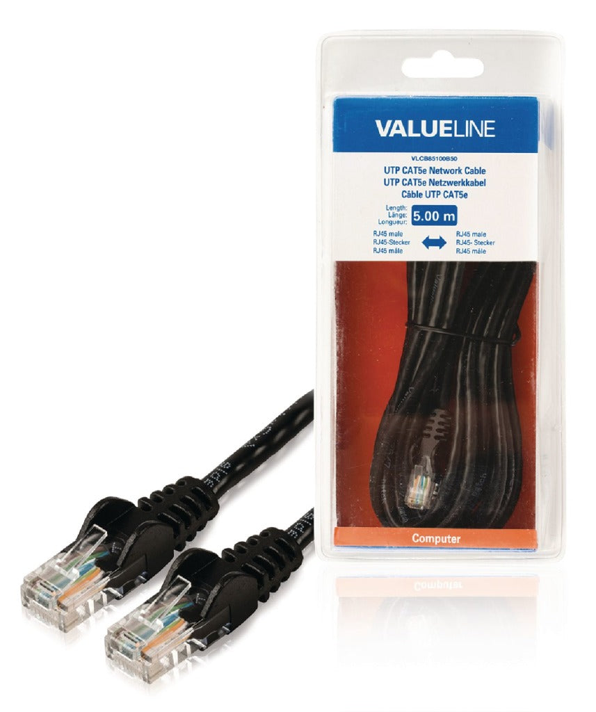 VALUELINE VLCB85100B50 UTP CAT5E METREM CAILL RJ45 MOŠKI - RJ45 Moški 5,00 M ČRNA