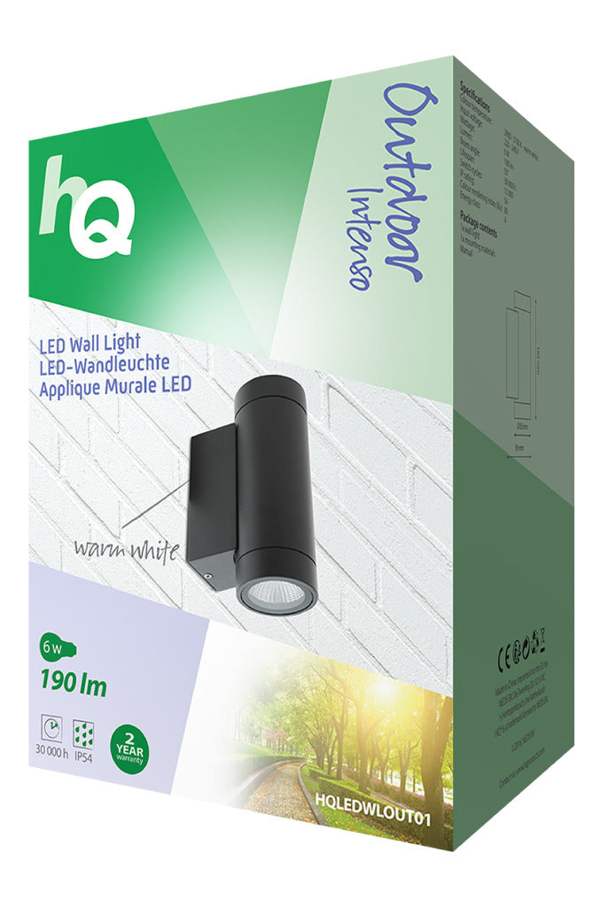 HQ HQ HQLEDWLOUT01 Led Wandlamp Voor Buiten 6 W 190 Lm Zwart