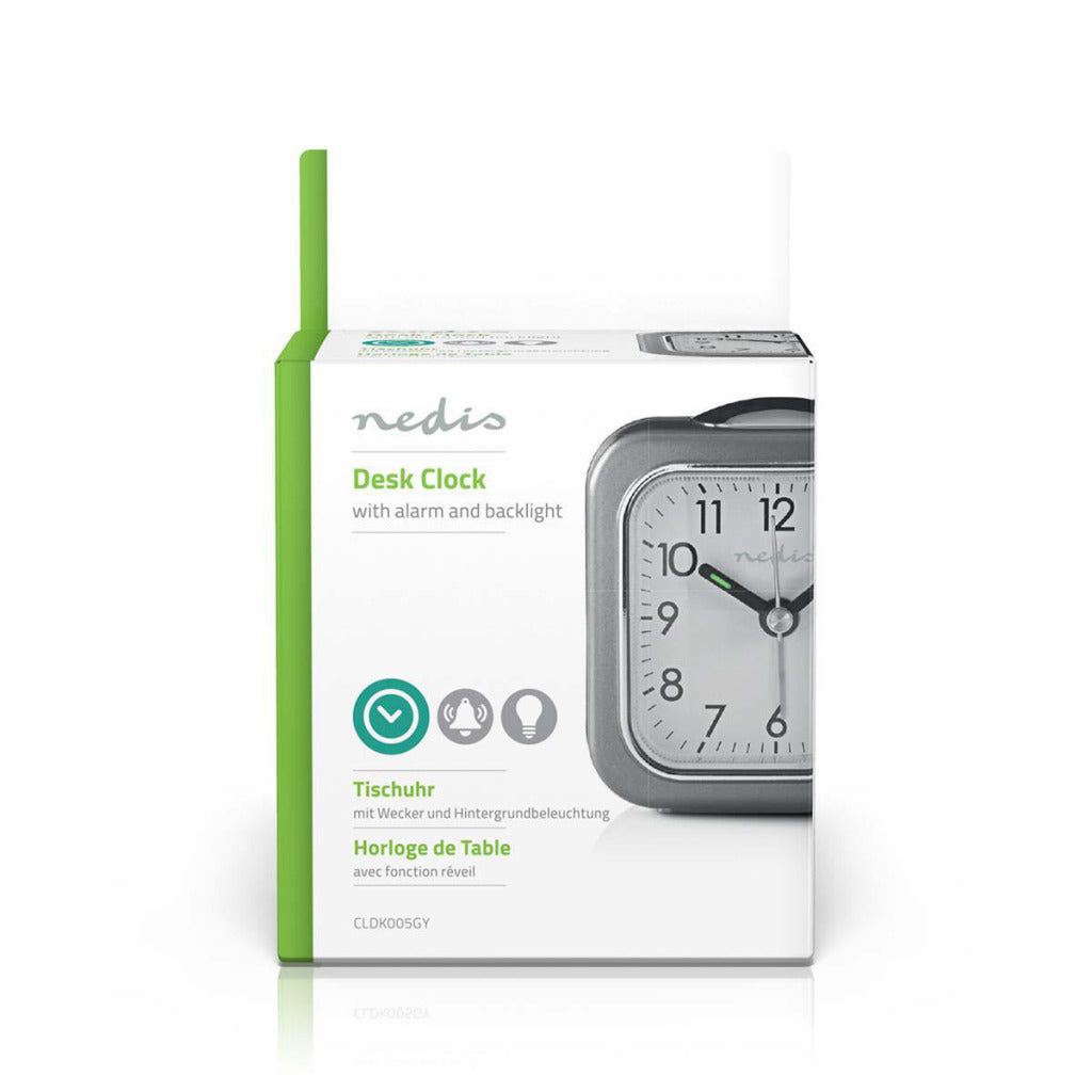 Nedis CLDK005GY Analog desk clock with alarm square gray