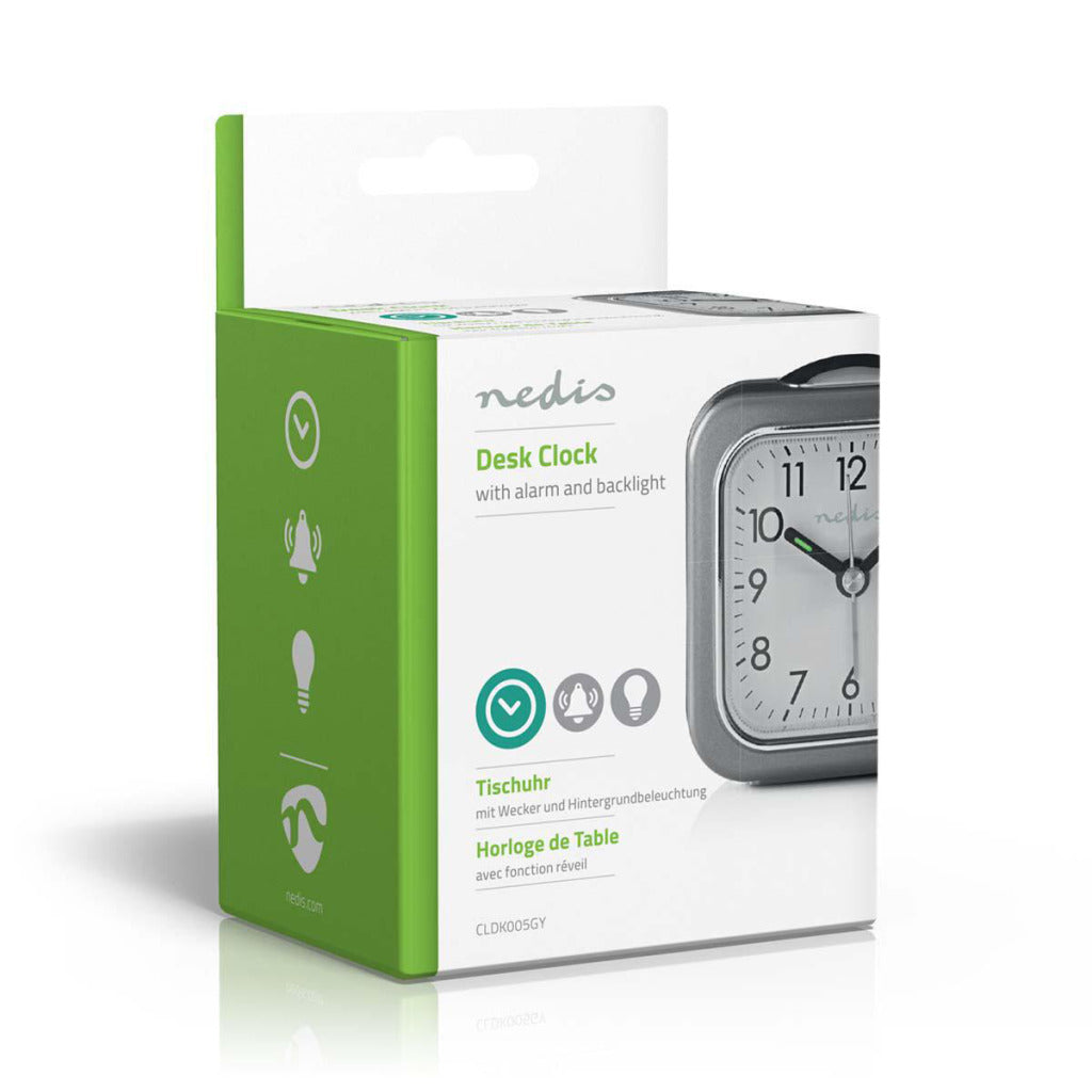 NEDIS CLDK005GY Horloge de bureau analogique avec gris carré d'alarme