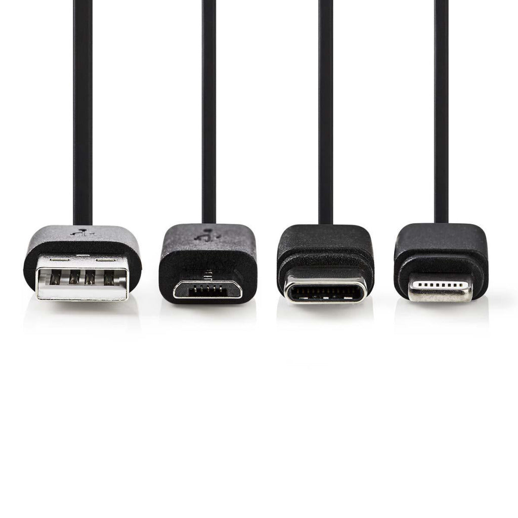 Nedis CCGP60620BK10 3-in-1 Sync And Charge-kabel Usb-a Male Micro B Male Type-c Male Lightning 8-pins Male 1,0 M Zwart