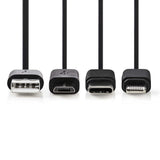 Nedis CCGP60620BK10 3-v-1 Synchronizace a nabíjecí kabel USB-A MALE-MICRO B TYPE-C Muž Apple Lightning 8 pins mužů 1,0 m černá