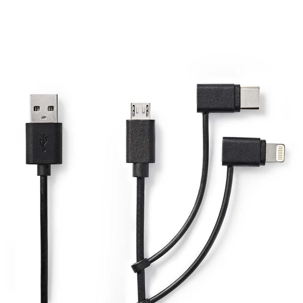 NEDIS CCGP60620BK10 3-in-1 Synchronizacja i ładowanie kabla USB-A Męsko-Micro B samiec typu-C Mężczyzna Apple Lightning 8-pins Mężczyzna 1,0 m Black