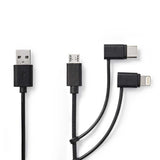 Nedis CCGP60620BK10 3-v-1 Synchronizace a nabíjecí kabel USB-A MALE-MICRO B TYPE-C Muž Apple Lightning 8 pins mužů 1,0 m černá