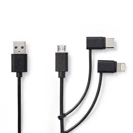 Nedis CCGP60620BK10 3-in-1 Sync And Charge-kabel Usb-a Male Micro B Male Type-c Male Lightning 8-pins Male 1,0 M Zwart