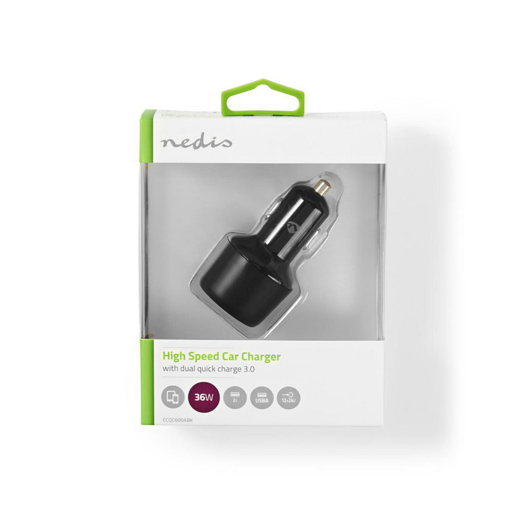 Nedis CCQC600ABK CAR CHARGER 3.0 A 2X USB (QC 3.0) Črna