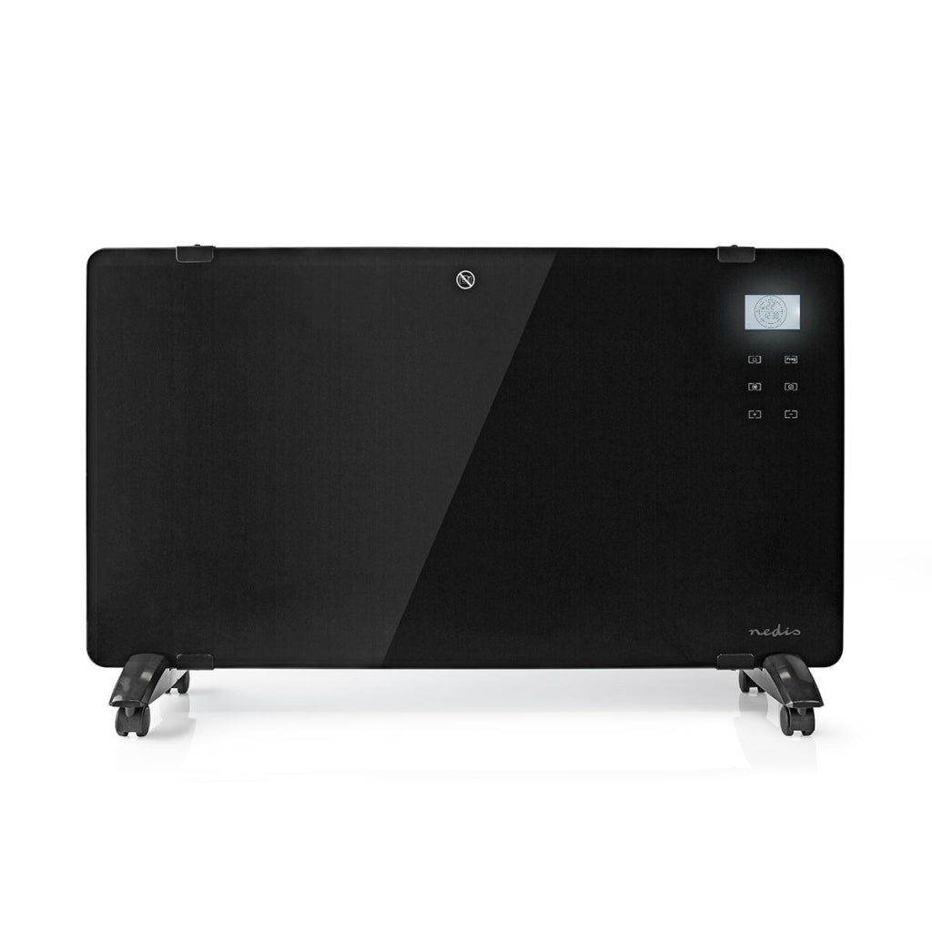 NEDIS HTPL20FBK Pannello di vetro Convettore Termostato Schermata LCD 2 stand di riscaldamento Montaggio a parete in piedi 2000 W Nero