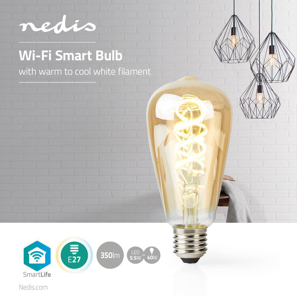 Nedis WiFilt10GDST64 Wi-Fi Varm til kjølig hvit LED-filamentlampe Turne E27 ST64 5,5 W 350 LM