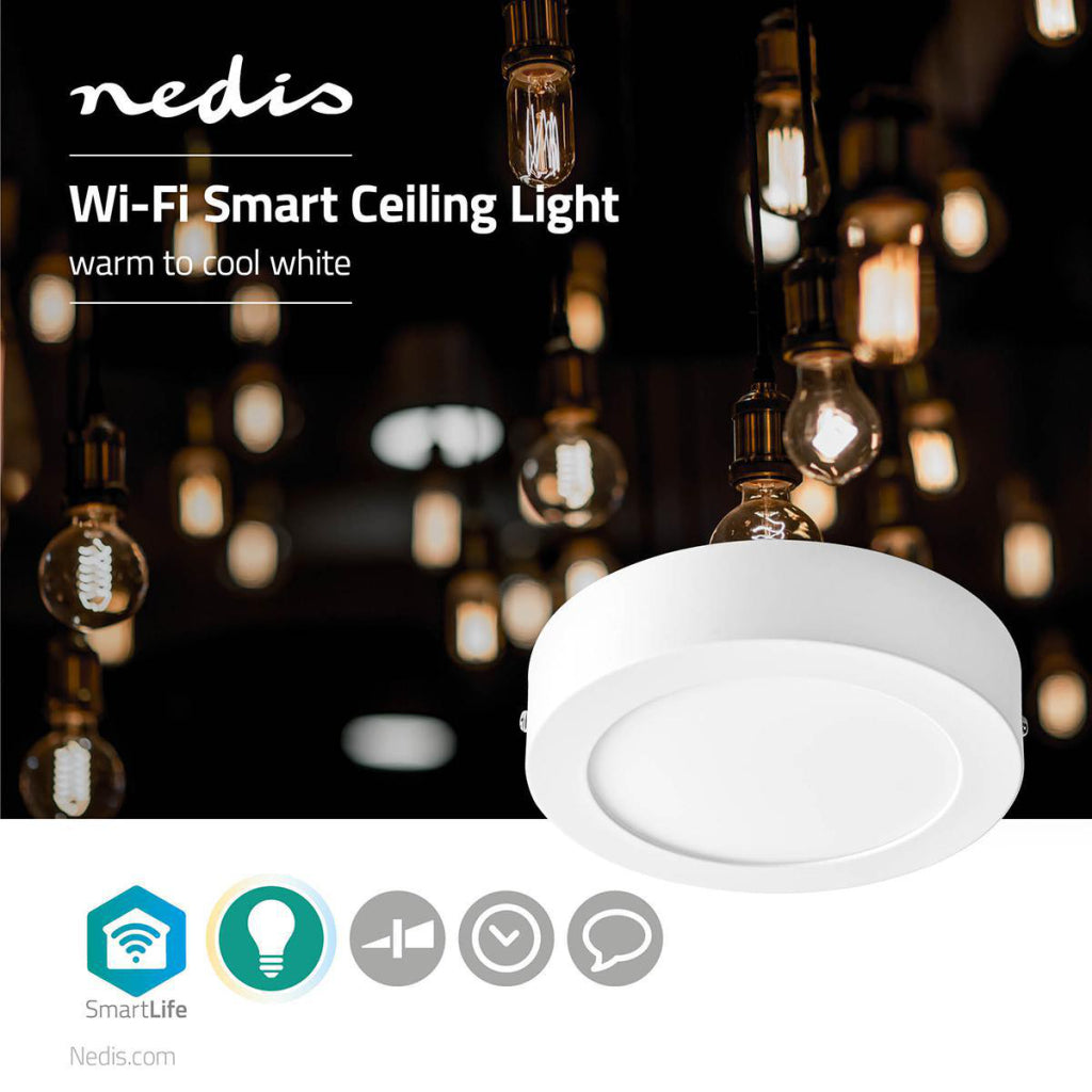 Nedis wifilaw10wt wi-fi stropní lampa s kulatým průměrem 17 cm teplý na chladný bílý 800 lm 12 W štíhlý design hliníku