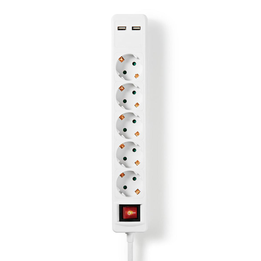 Nedis exso515ufswt Stekkerdoos5-WEGS Schuko 2x USB 1,5 m w Button White