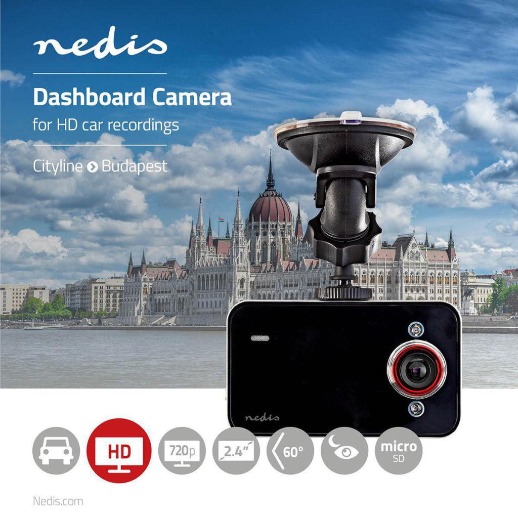 Nedis DCAM06BK Dashcam HD 720p 1 CH 2,4 Zoll Betrachtungswinkel von 60 °;