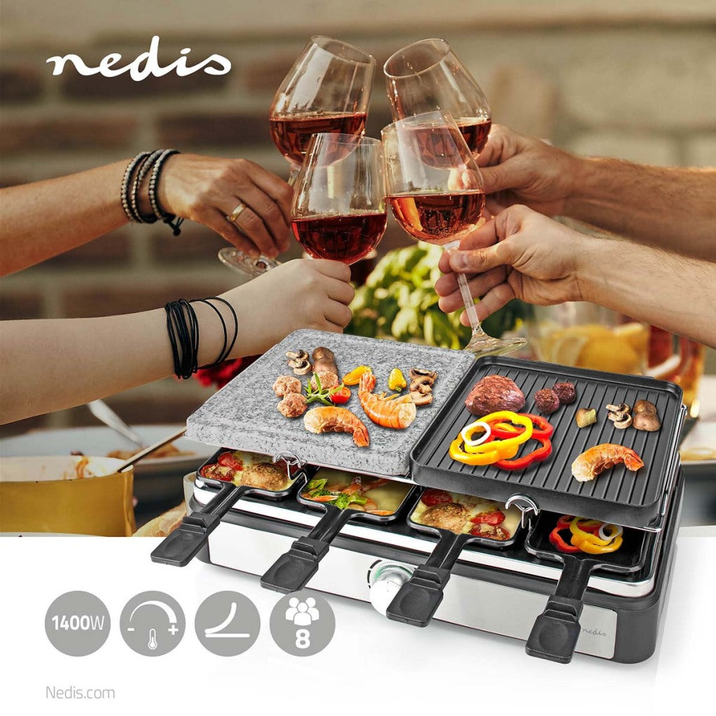 NEDIS FCRA300FBK8 RACLETTE STONE GRILL för 8 personer