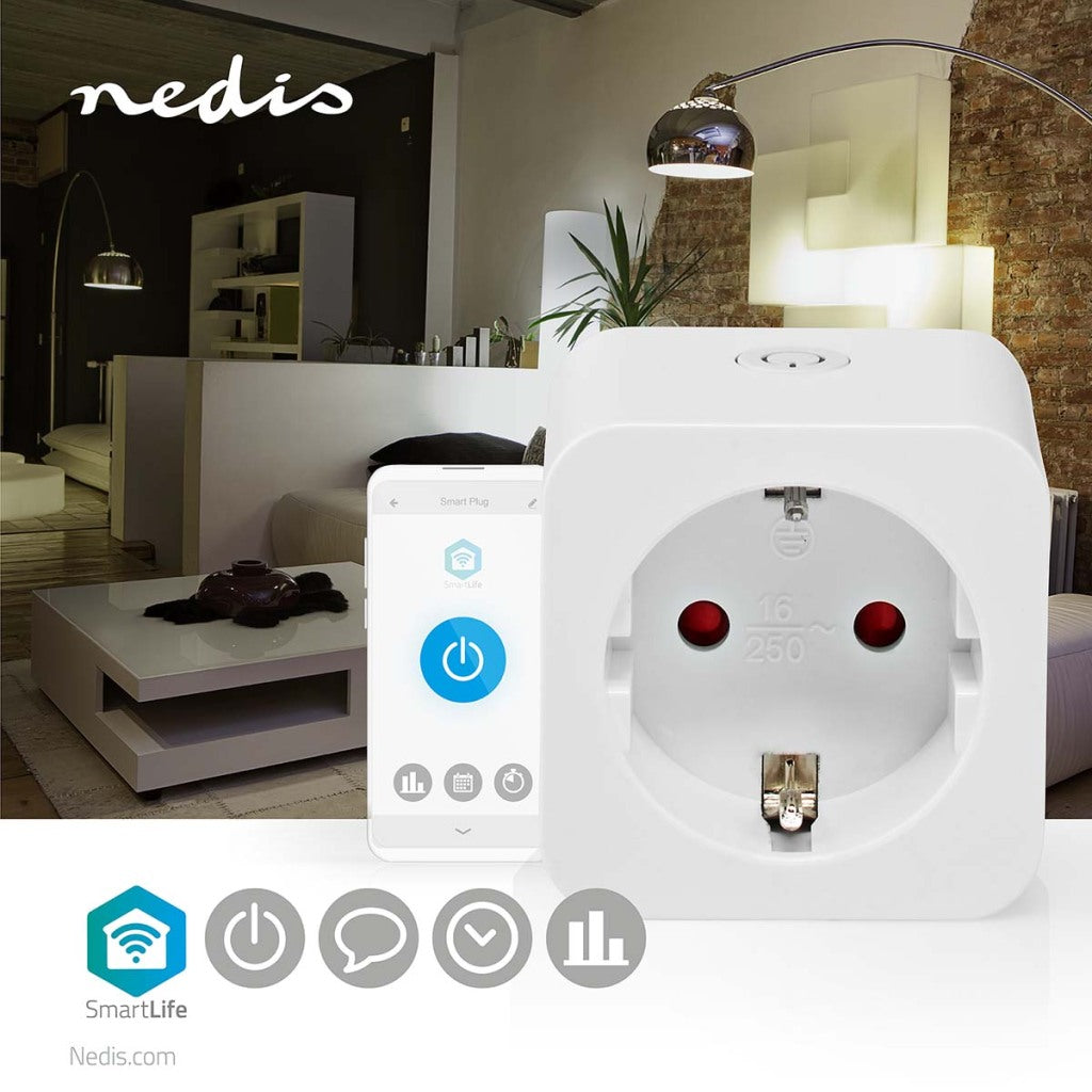 NEDIS WIFIP121FWT SmartLife Smart Plug Wi -Fi Energy Meder 3680 W Tipo F (CEE 7 3) -10 -45 ° C Android IOS White