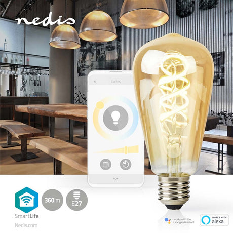 Nedis WIFILRT10ST64 Smartlife Led Filamentlamp Wi-fi E27 360 Lm 4.9 W Warm To Cool White 1800 6500 K Glas Android trade; Ios St64