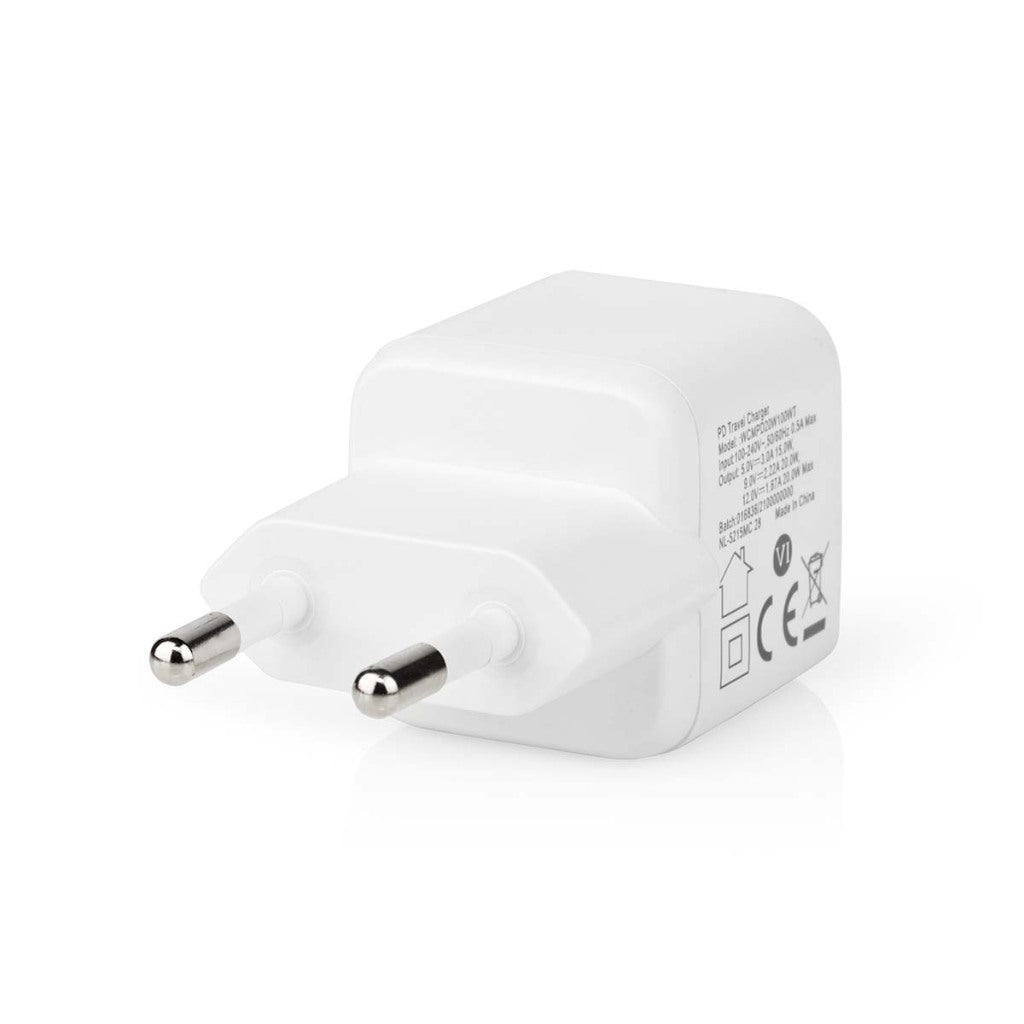 Nabíječka NEDIS WCMPD20W100WT 1,67 2,22 3.0 A Výstupy: 1 obchod USB-C; 20 W automatický výběr napětí