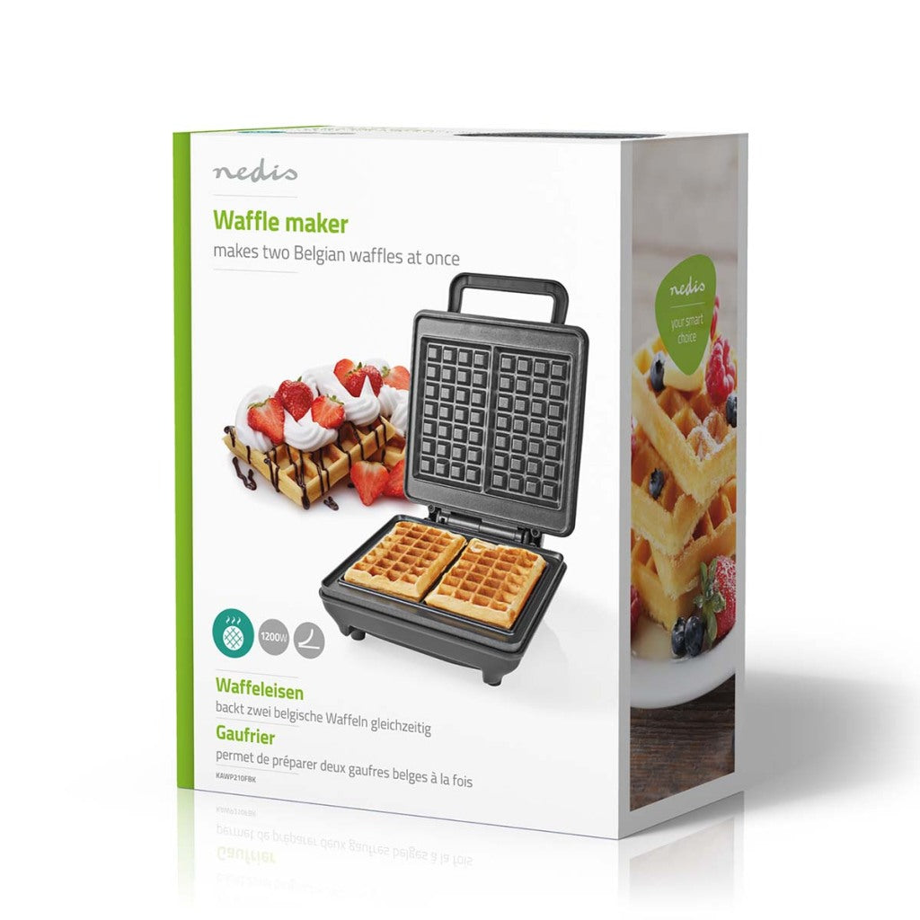 Nedis KAWP210FBK Waffle iron Belgian waffles 22 x 12.5 cm 1200 W automatic temperature control aluminum