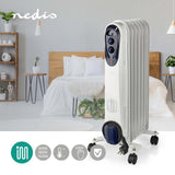 Nedis HTOI30WT7 Mobile oil radiator 600 900 1500 W 7 fins adjustable thermostat 3 heat positions Omvalveventie Wit