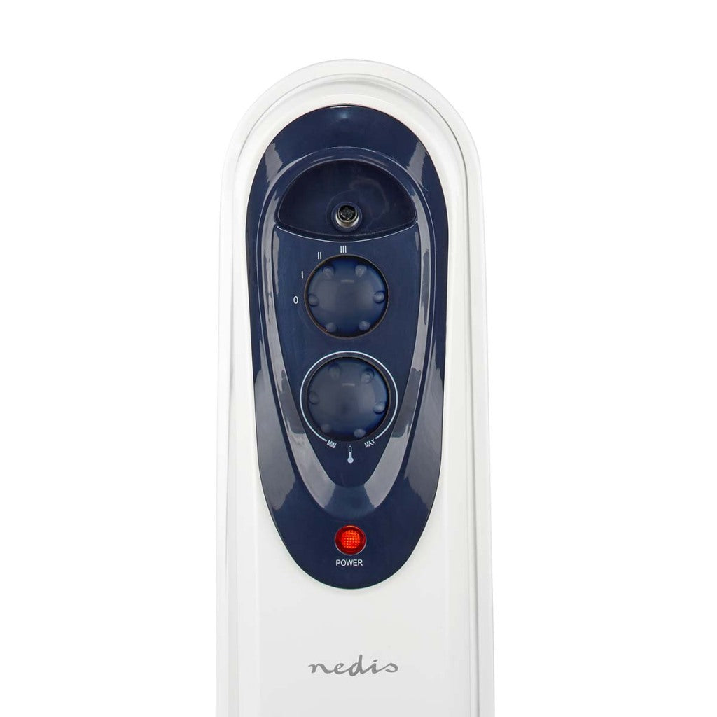 Nedis HTOI30WT7 Mobiele Olieradiator 600 900 1500 W 7 Vinnen Instelbare Thermostaat 3 Warmte Standen Omvalpreventie Wit