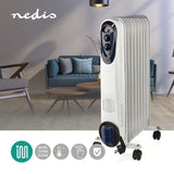 Nedis HTOI30WT9 Mobile oil radiator 800 1200 2000 W 9 fins Adjustable thermostat 3 heat positions Omval Prevention White