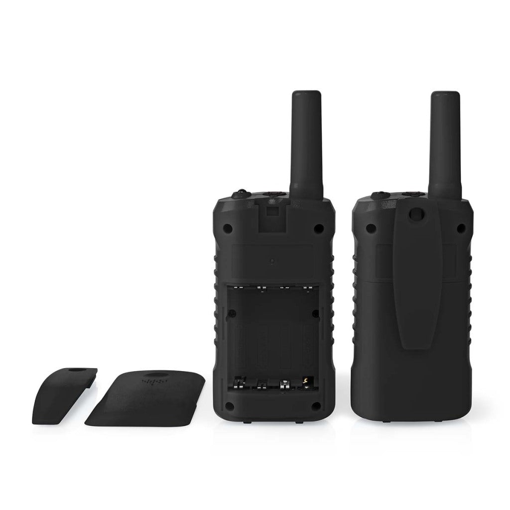 NEDIS WLTK0610BK WALKIE TALKIE SET 2 TOLETSETS upp till 6 km frekvenskanaler: 8 PTT VOX till 3 timmars hörlurarutgång 2 headset Svart