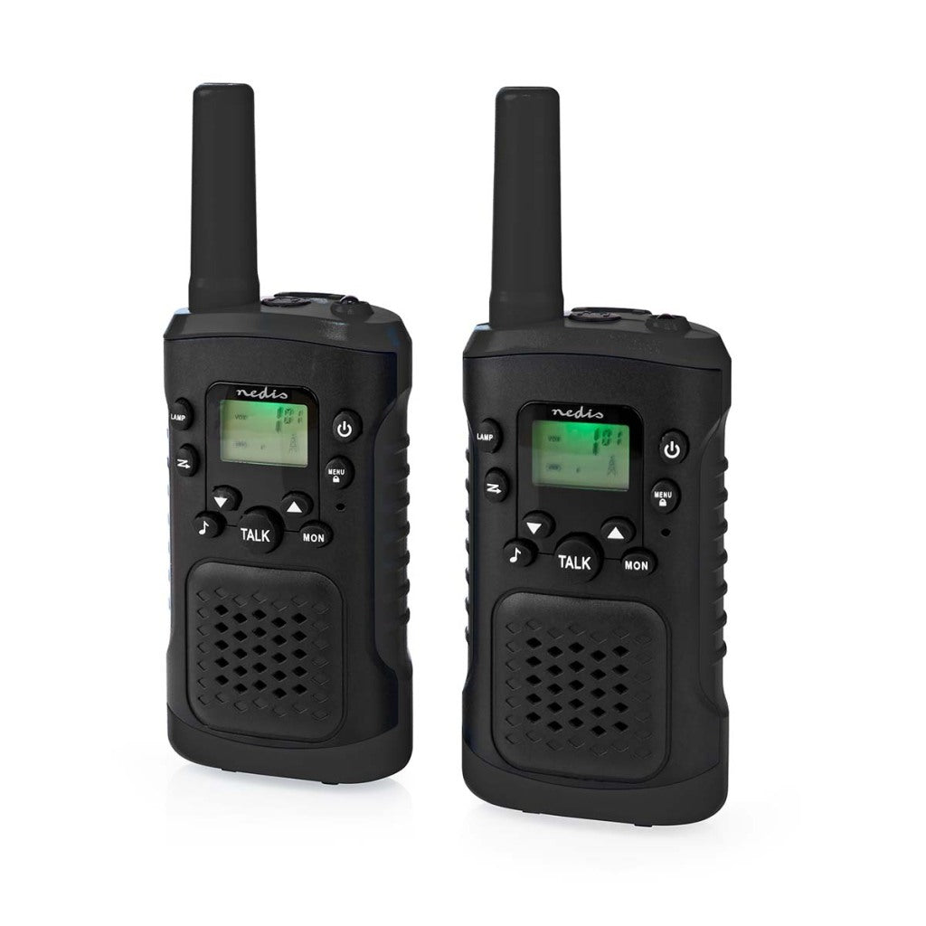 Nedis WLTK0610BK Walkie Talkie Set 2 håndsæt op til 6 km frekvenskanaler: 8 PTT Vox til 3 timers hovedtelefonudgang 2 headset sort