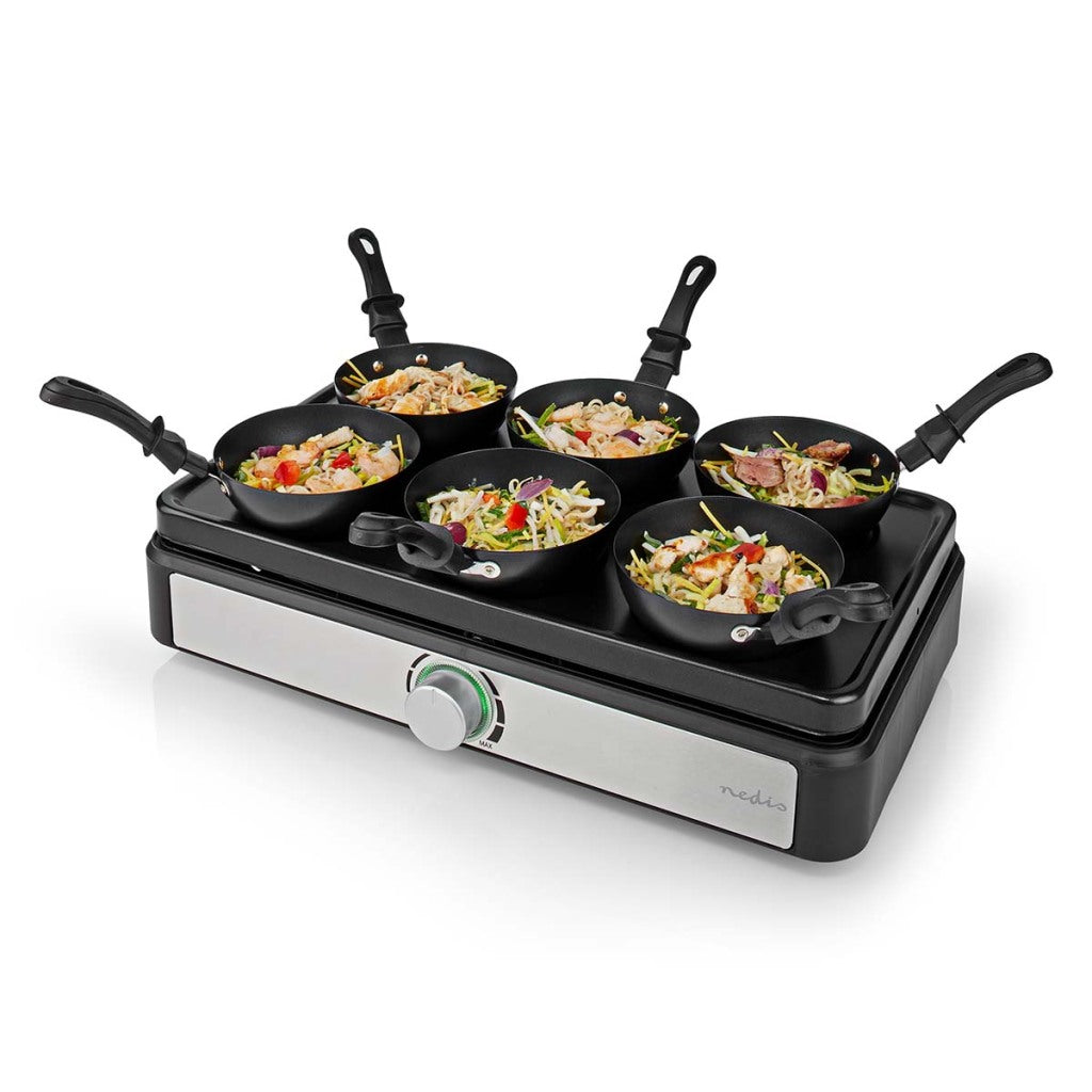 Nedis FCRA310FBK6 Party Wokset Grill 6 Personer Spatelletemperatur Indstilling Anti-Stick Low Rectangle