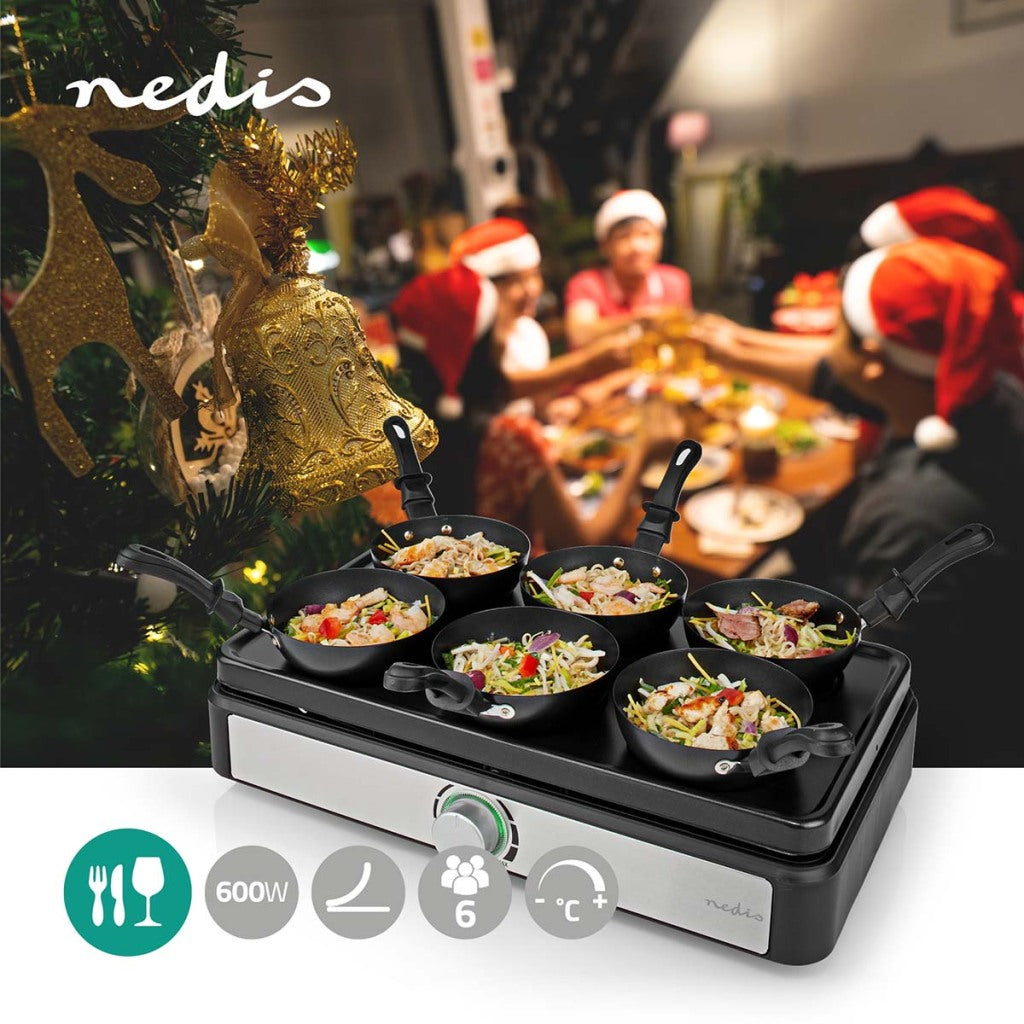 Nedis FCRA310FBK6 Party Wokset Grill 6 Persons Spatel Temperaturinnstilling Anti-Stick Low Rectangle