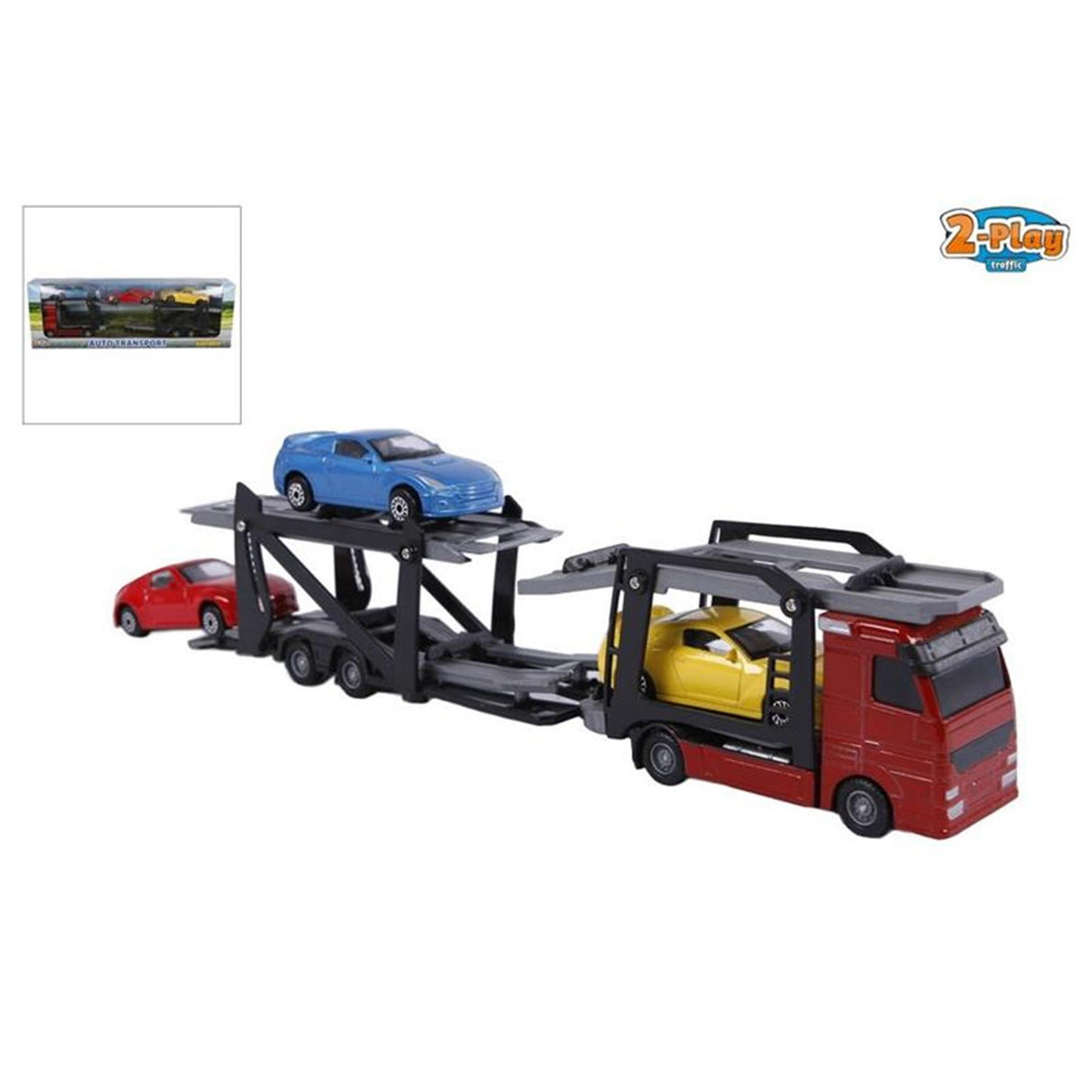 2-play car transporter diecast with 3 cars 26 cm multicolor