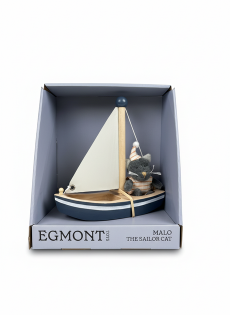 Egmont malo d'Kaz an engem Boot. 18x18x8