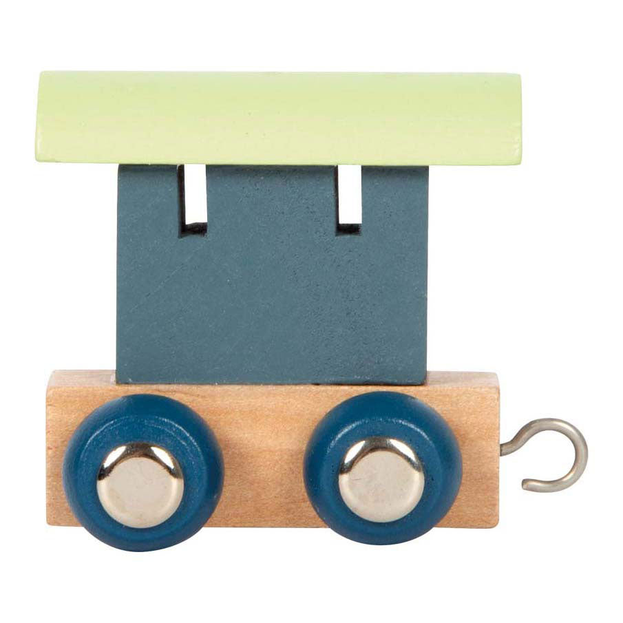 Small foot houten lettertrein wagon blauw groen