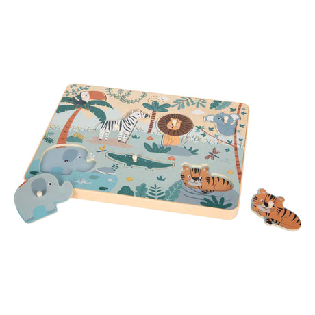 Malá noha - dřevěné zvířecí zvuky puzzle safari